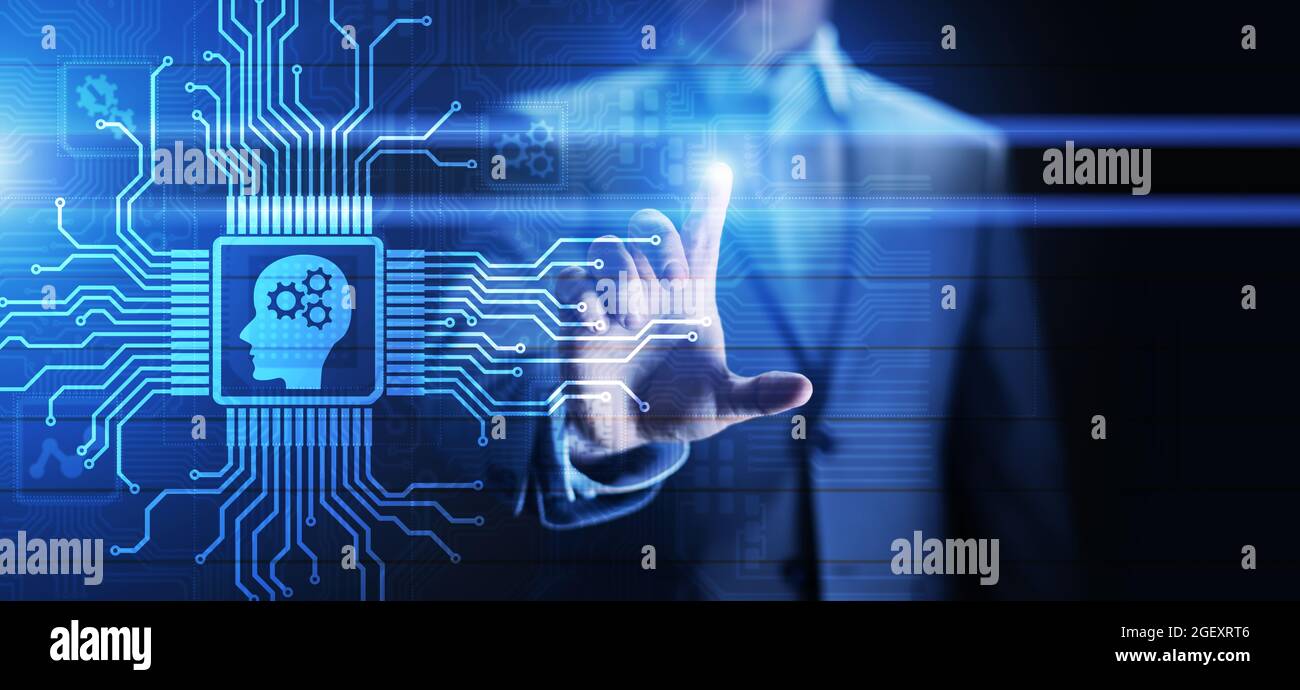Deep Machine learning Artificial intelligence AI technology concept on virtual screen. Stock Photo