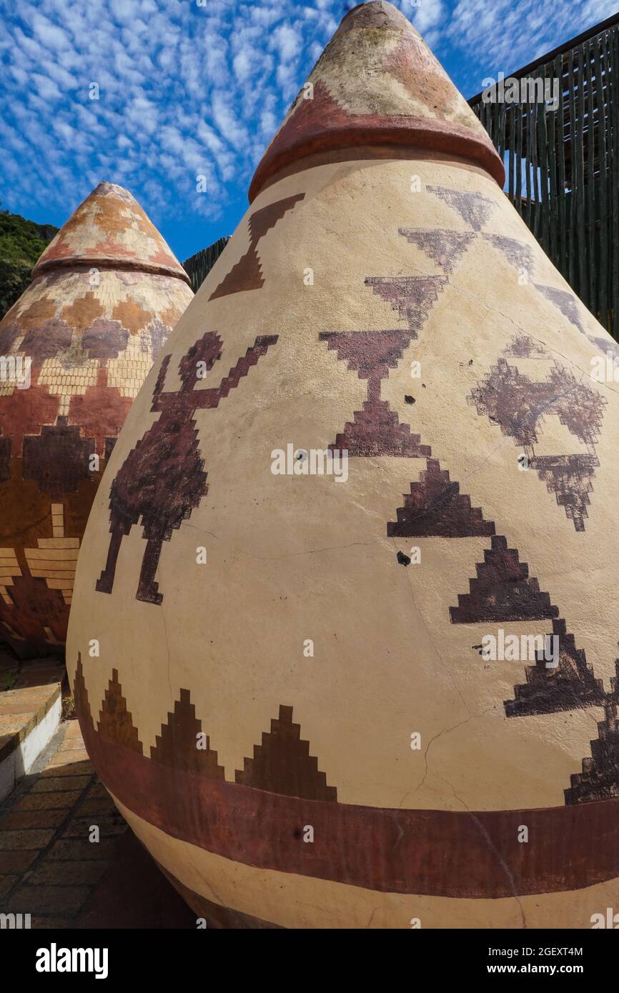 African traditional pots closeup outdoors as exterior decor showing