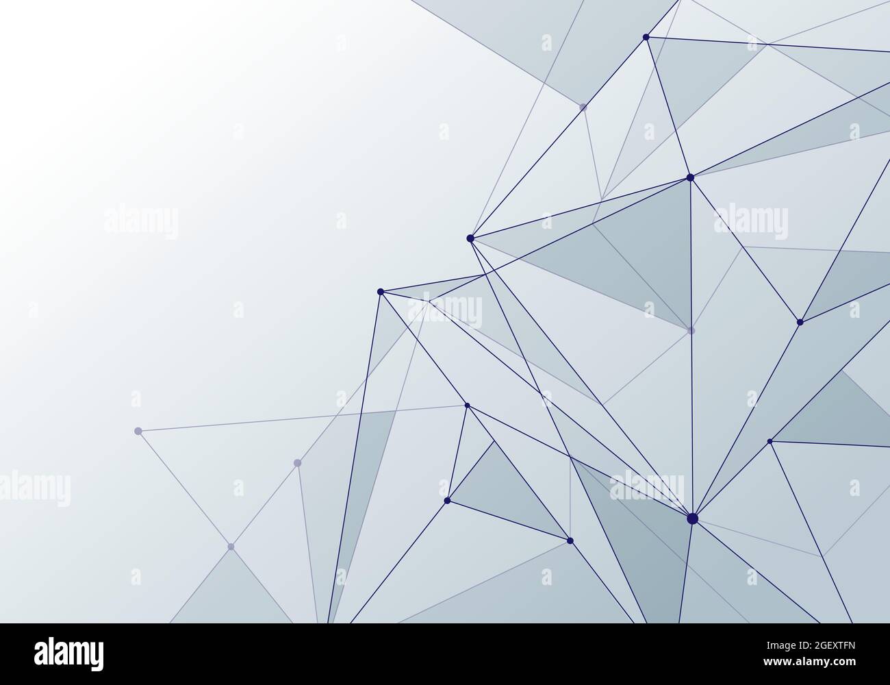Abstract background technology style white low poly connection with nodes. Global data blockchain plexus future perspective backdrop. Vector illustrat Stock Vector