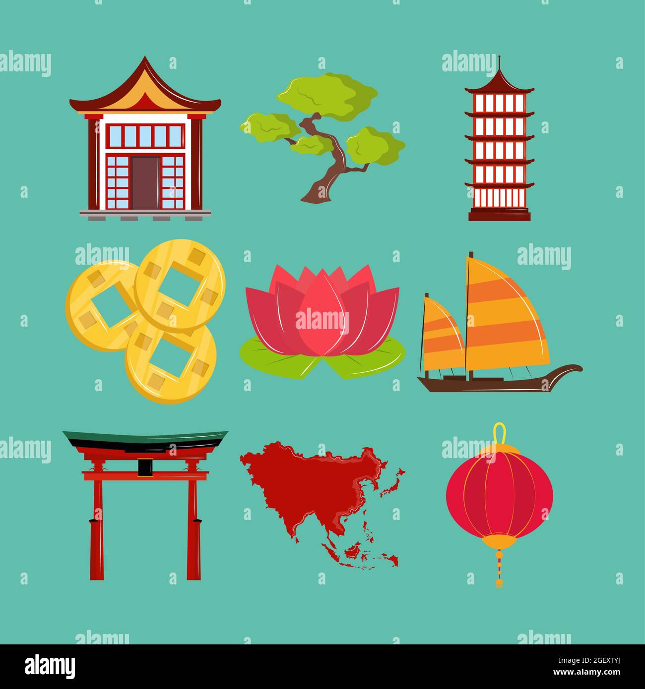 asian culture icon set Stock Vector