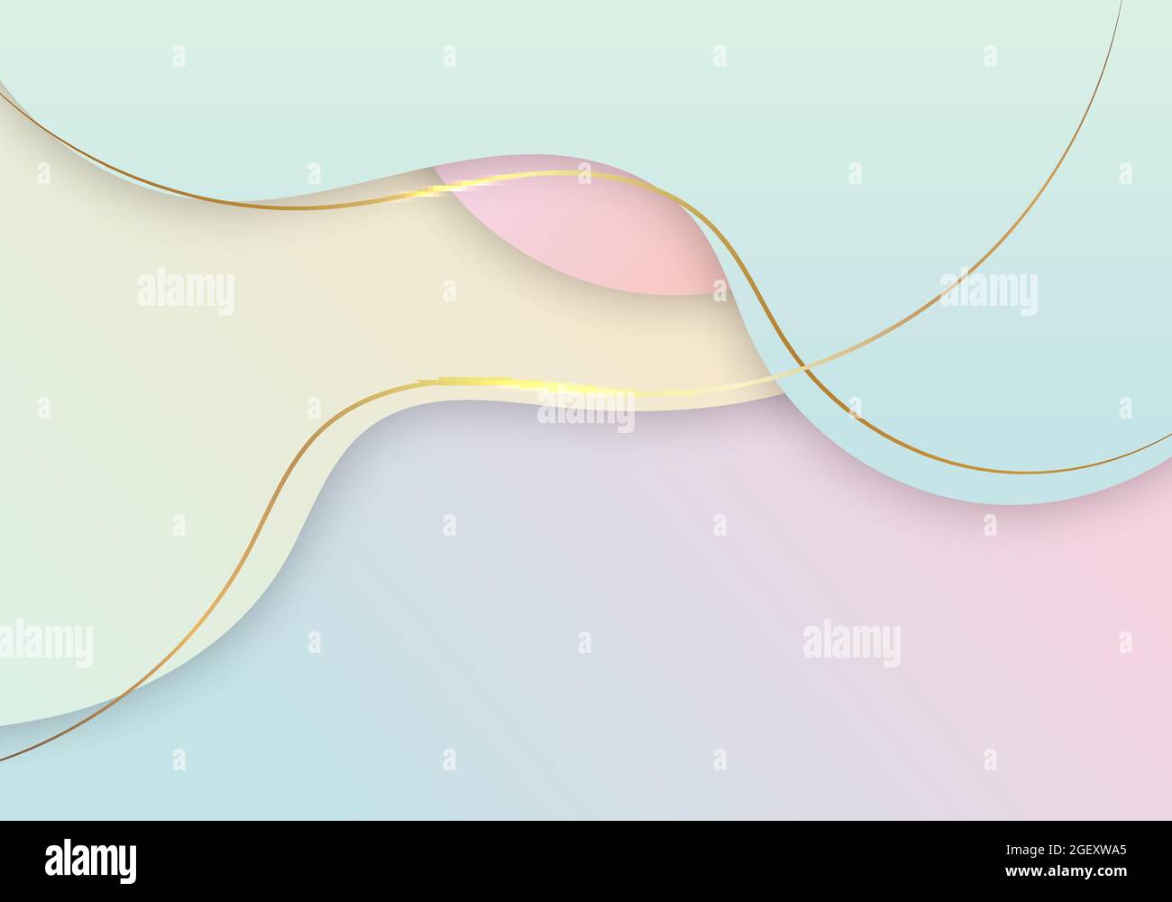 Abstract golden glowing wave lines on pastel color curved shape ...