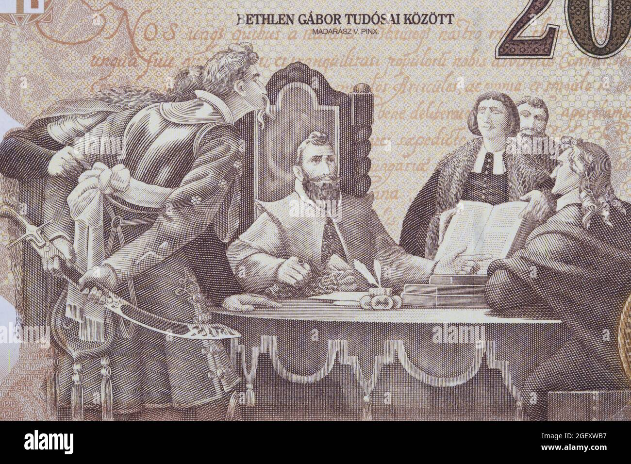 Prince G. Bethlen amongst scientists from Hungarian money - Forint Stock Photo