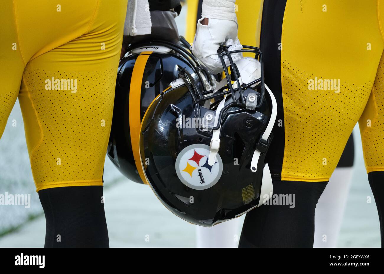 August 21st, 2021: Steelers helmets during the Pittsburgh Steelers vs Detroit Lions game at Heinz Field in Pittsburgh, PA. Jason Pohuski/CSM Stock Photo