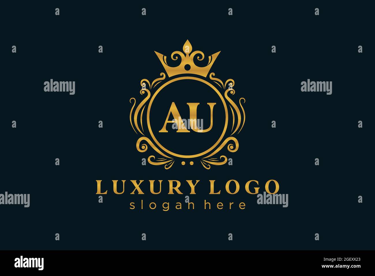 AU Letter Royal Luxury Logo template in vector art for Restaurant, Royalty, Boutique, Cafe, Hotel, Heraldic, Jewelry, Fashion and other vector illustr Stock Vector