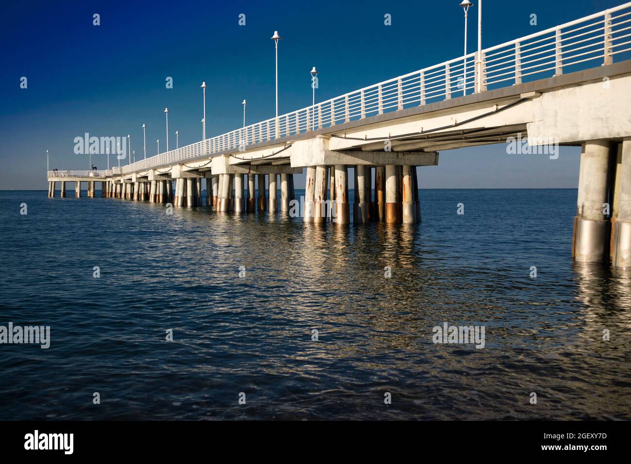 View of the white pier of Marina di Massa Tuscany Italy Stock Photo