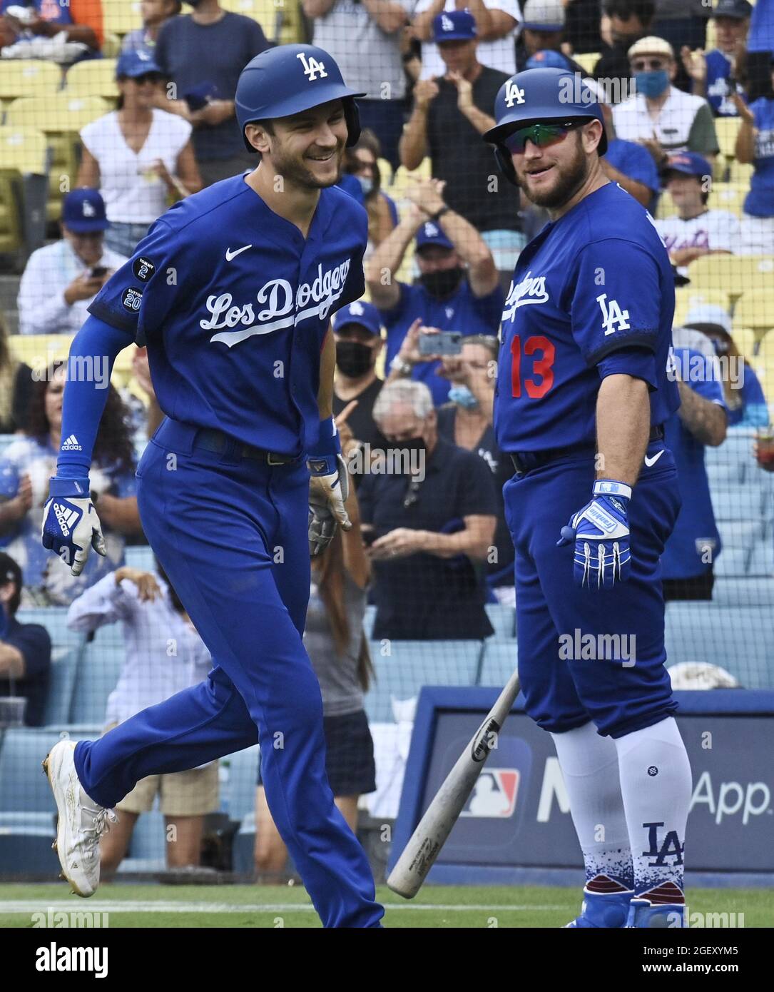 Trea Turner of the Los Angeles Dodgers in the dugout prior to a