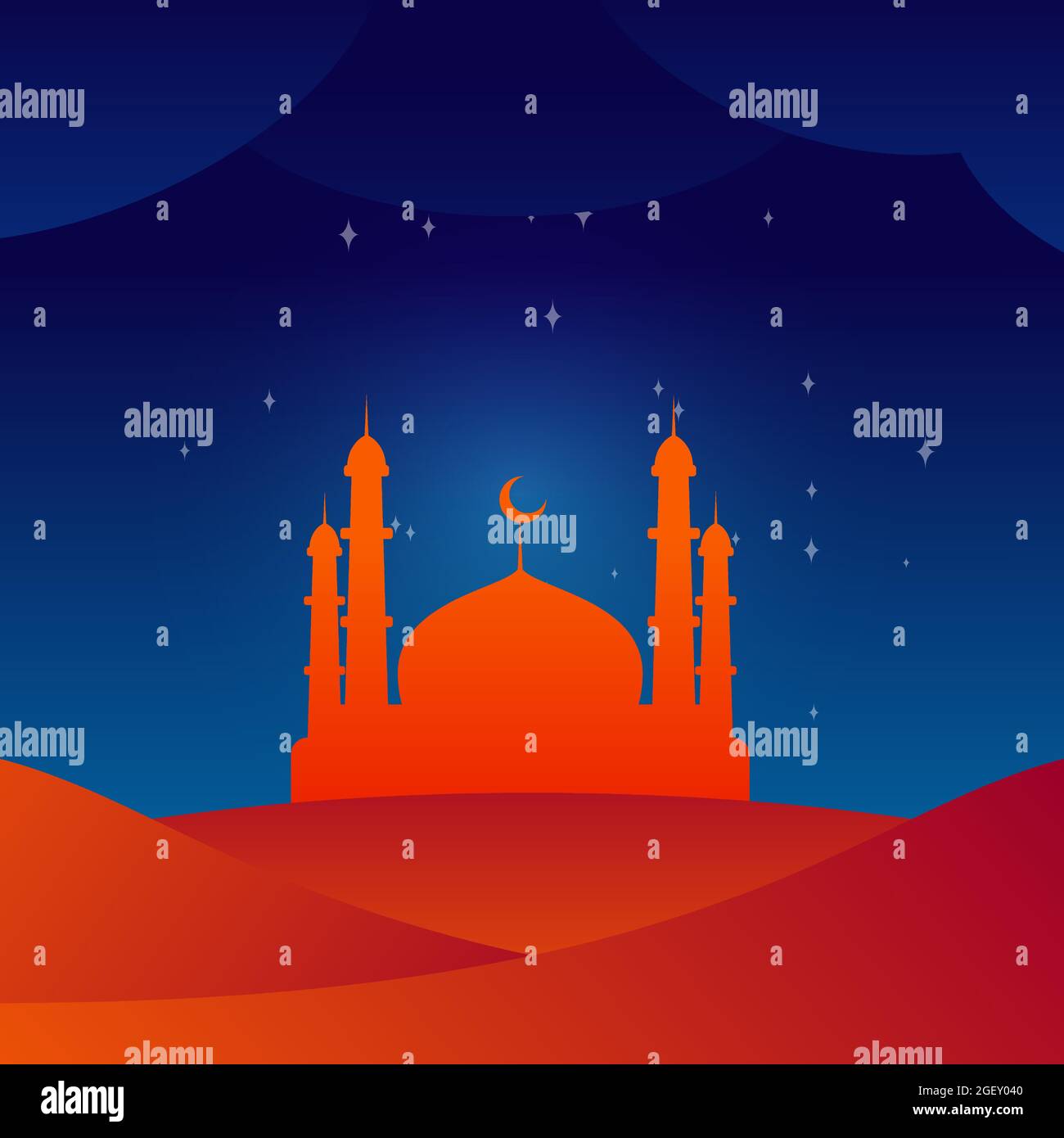 Ramadan kareem mosque on desert vector with gradient effect Stock Vector