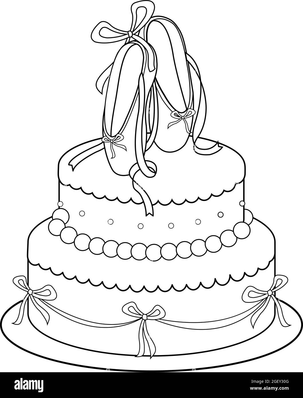 Birthday cake with ballet shoes. Vector black and white coloring page Stock Vector Image & Art ...