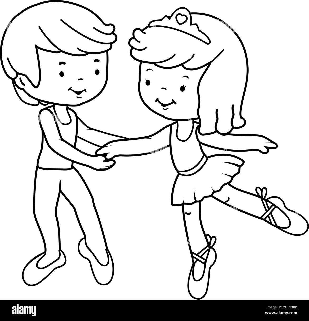 Little Boy And Girl Ballet Dancers. Vector Black And White Coloring Page  Stock Vector Image & Art - Alamy