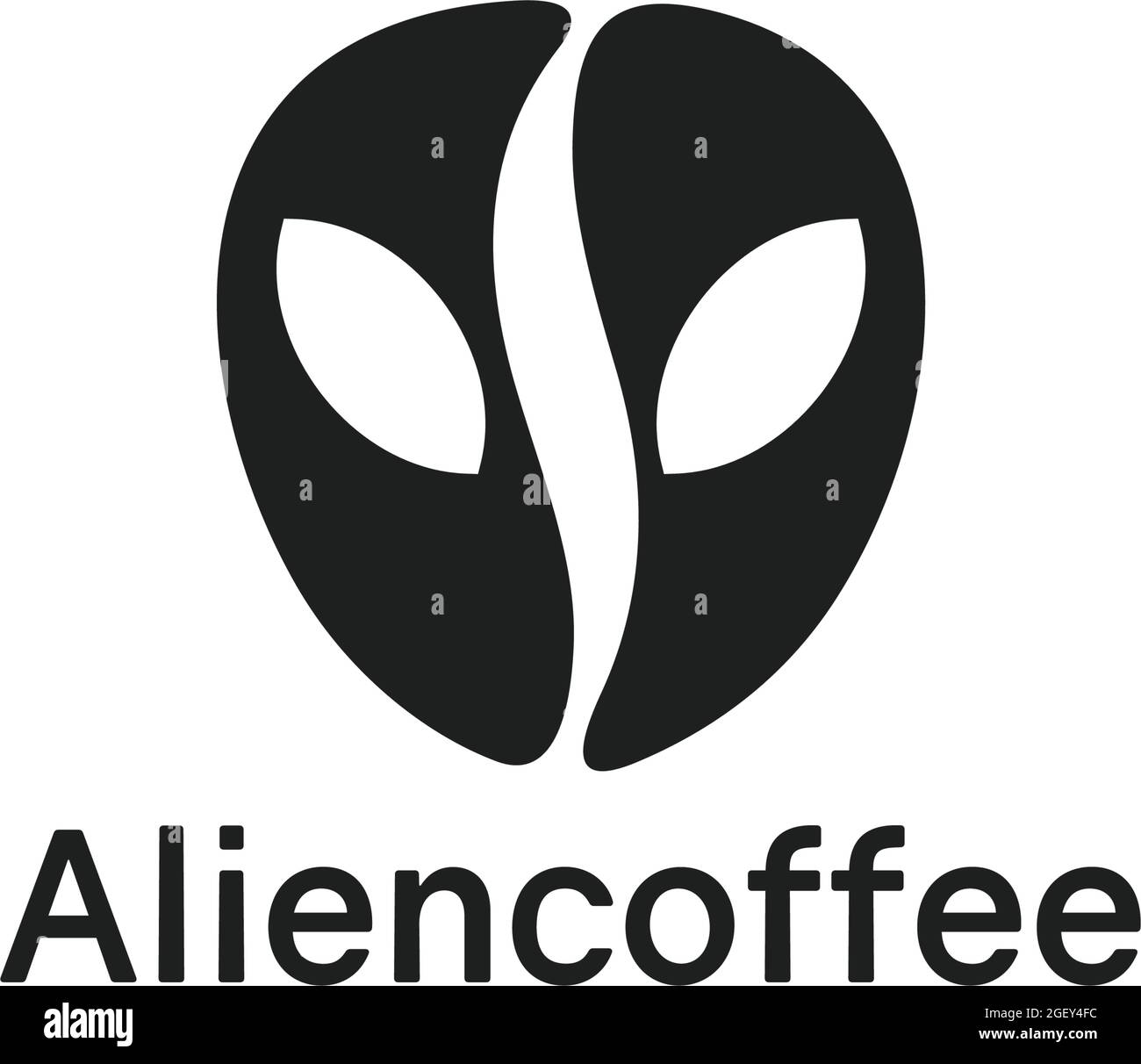 ABSTRACK COFFEE LOGO ALIEN DESIGN IDEA VECTOR MONOGRAM BLACK AND WHITE COLOR FOR BUSINESS Stock Vector