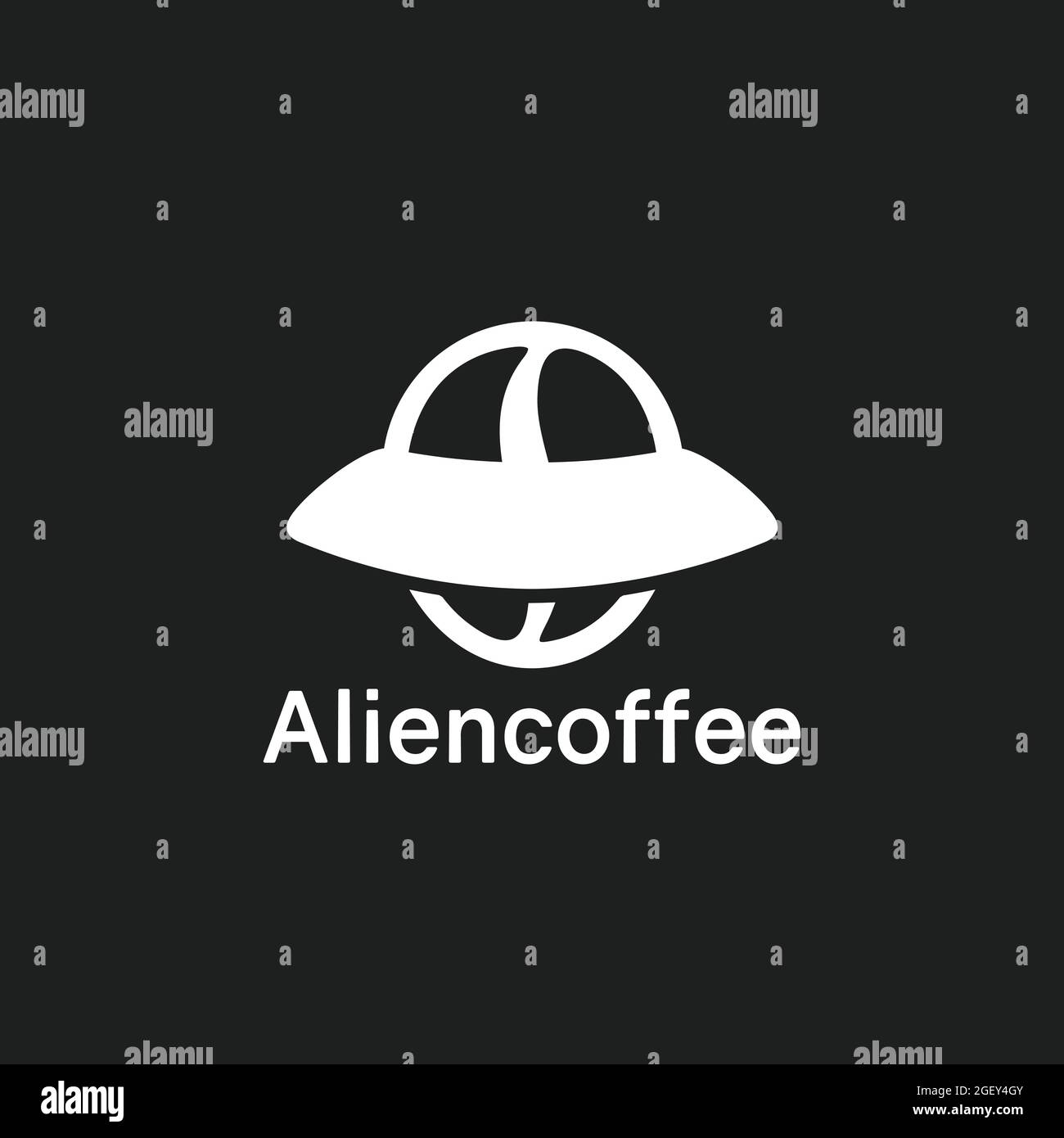 ABSTRACK COFFEE LOGO ALIEN DESIGN IDEA VECTOR MONOGRAM BLACK AND WHITE COLOR FOR BUSINESS Stock Vector