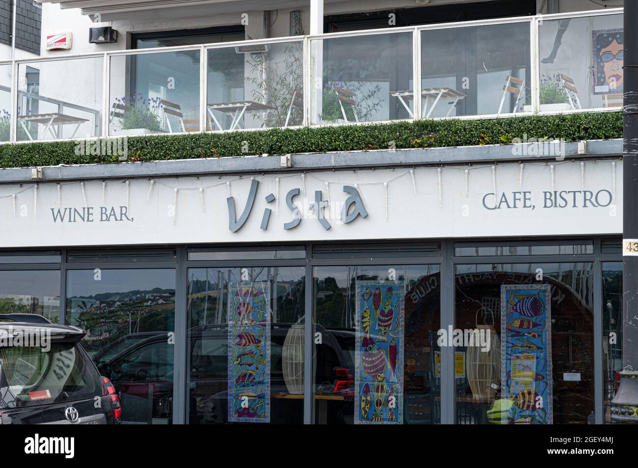 Kinsale, Ireland- July 13, 2021: The sign for Vista Winebare and Bistro  in Kinsale Stock Photo