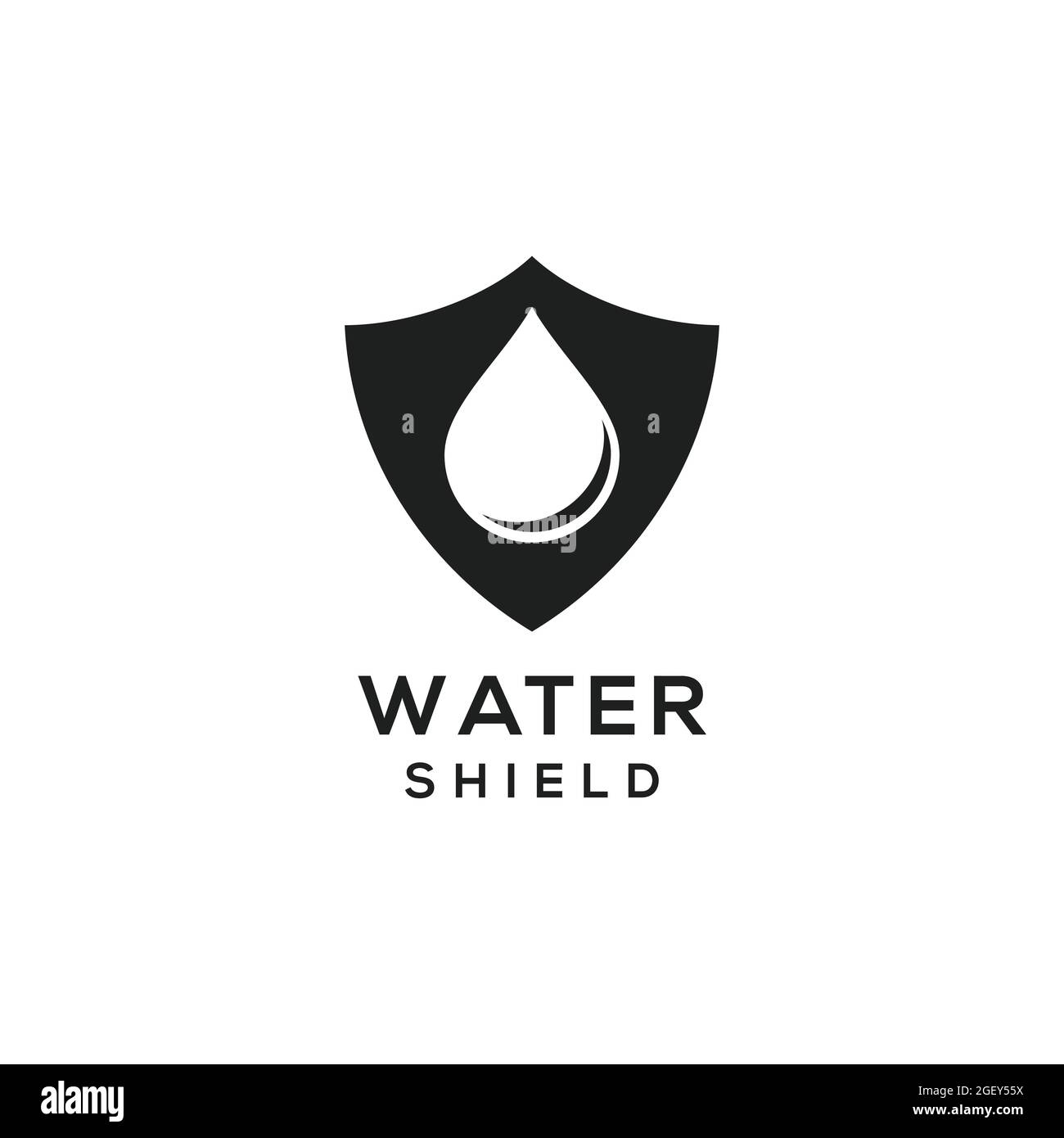 Water dropping with shield logo design vector in black and white color simple modern minimalist for business company or industry Stock Vector