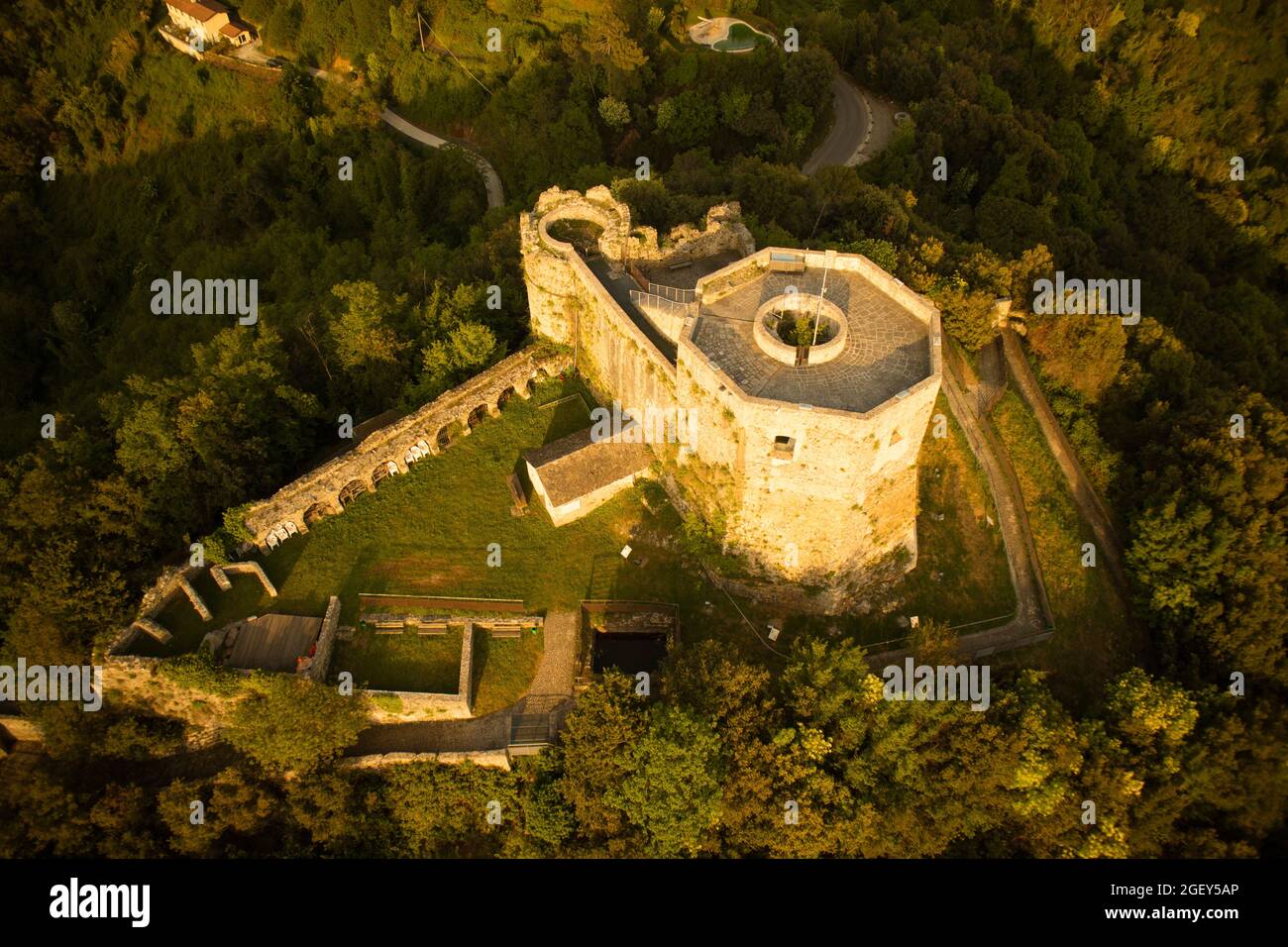 High angle view of the small castle of Aghinolfi in Montignoso Massa Italy Stock Photo