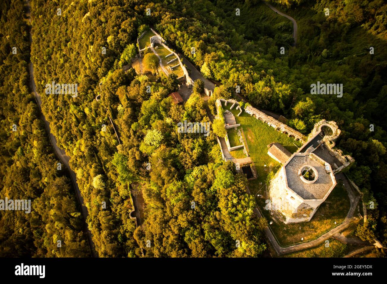 High angle view of the small castle of Aghinolfi in Montignoso Massa Italy Stock Photo