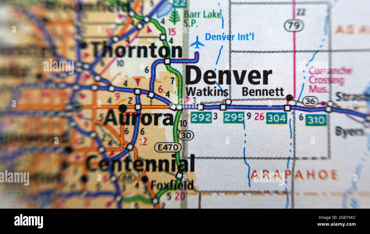 Denver Map Hi Res Stock Photography And Images Alamy A Closeup Shot Of The Us Map With Denver In The Focus 2GEY5KC
