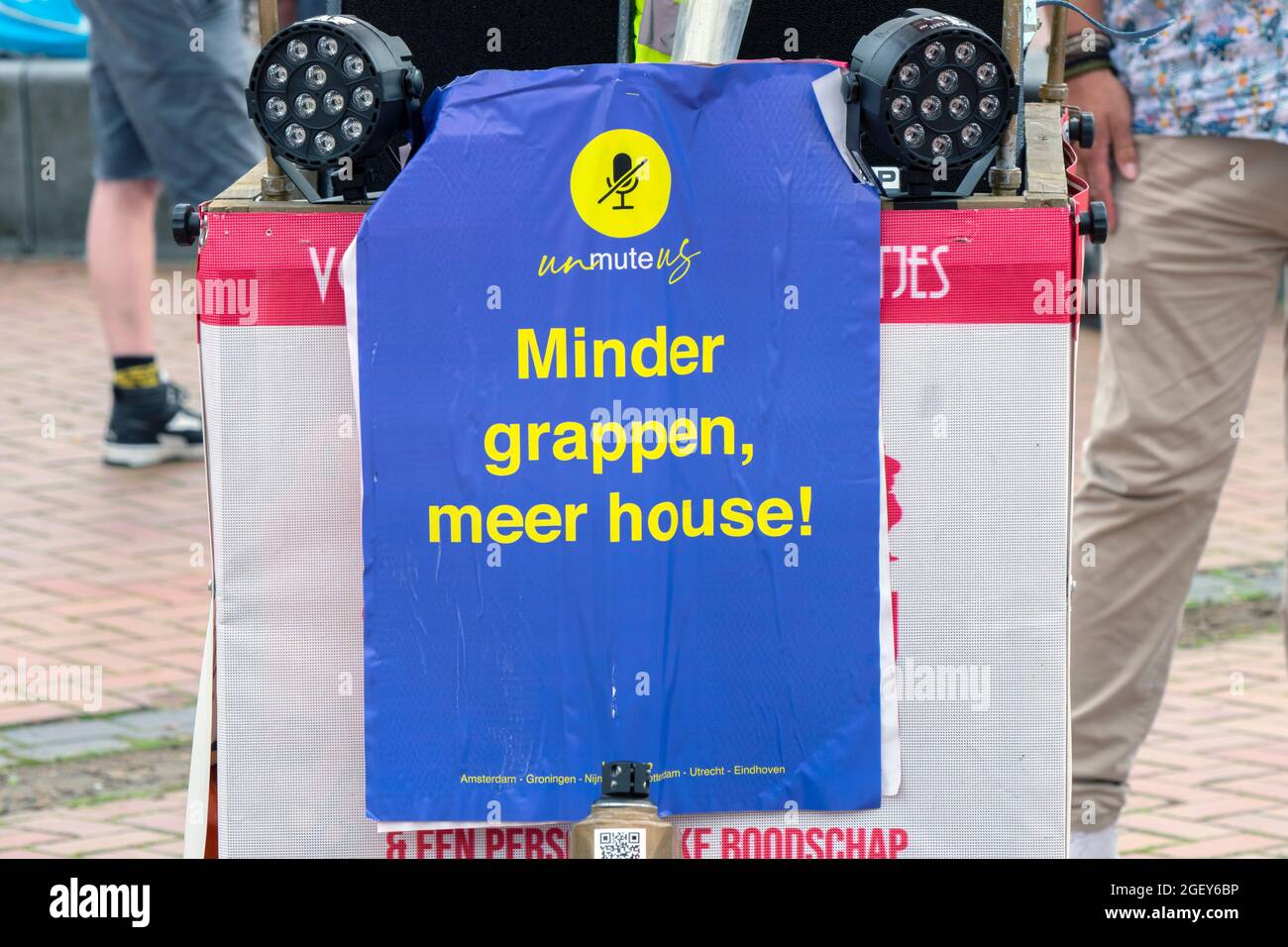 Close Up Billboard At The Unmute Us Demonstration At Amsterdam The Netherlands 21-8-2021 Stock Photo