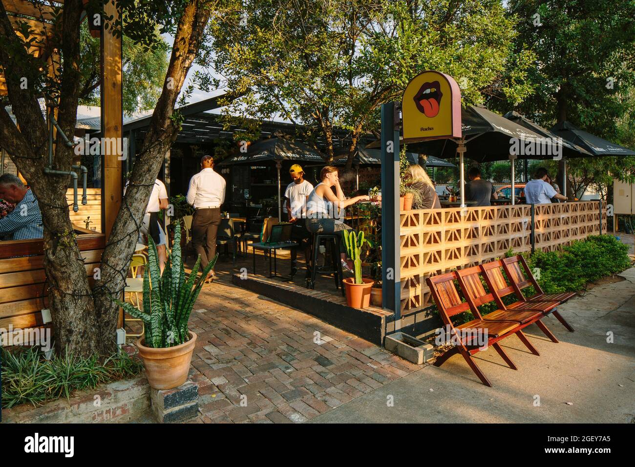 Peaches Eatery exterior view. The Village, Pretoria, South Africa