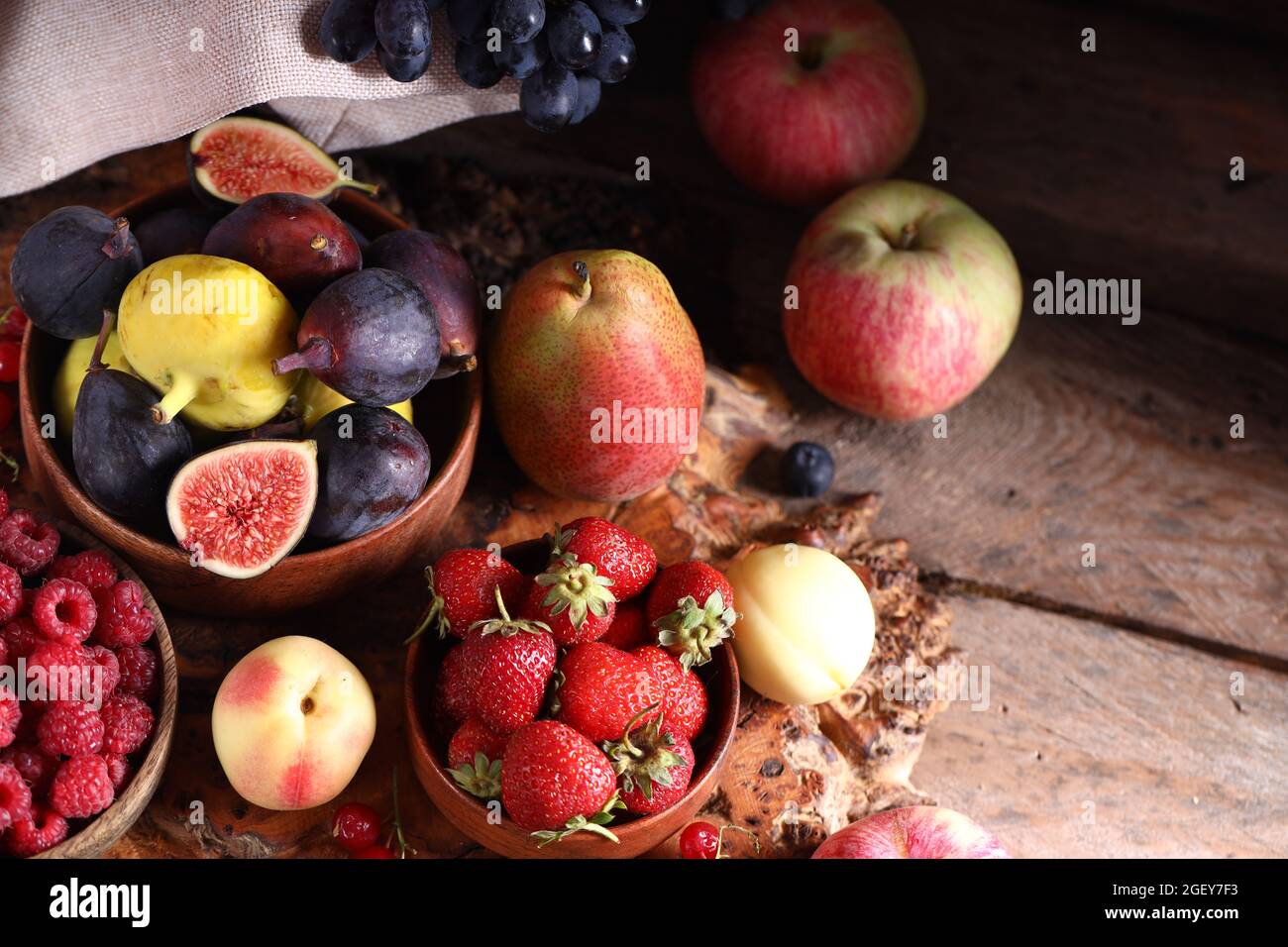 organic ripe assortment of berries and fruits, autumn harvest Stock ...