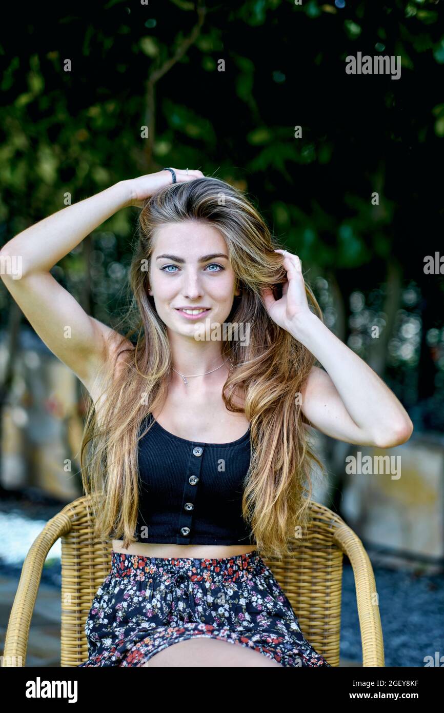 Natural beauty portrait of young woman in her 20´s with long hair and ...