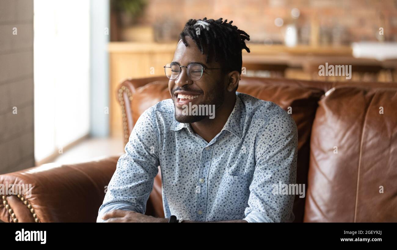 Happy stylish Afro American hipster guy portrait Stock Photo