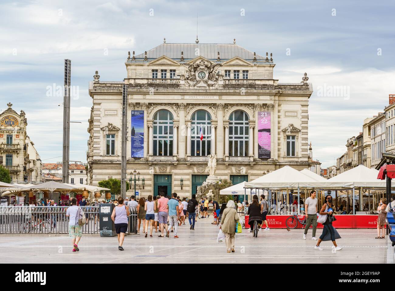 Montpellier, France, August 5, 2021. View of Opera in the Place de la Comedie. Stock Photo