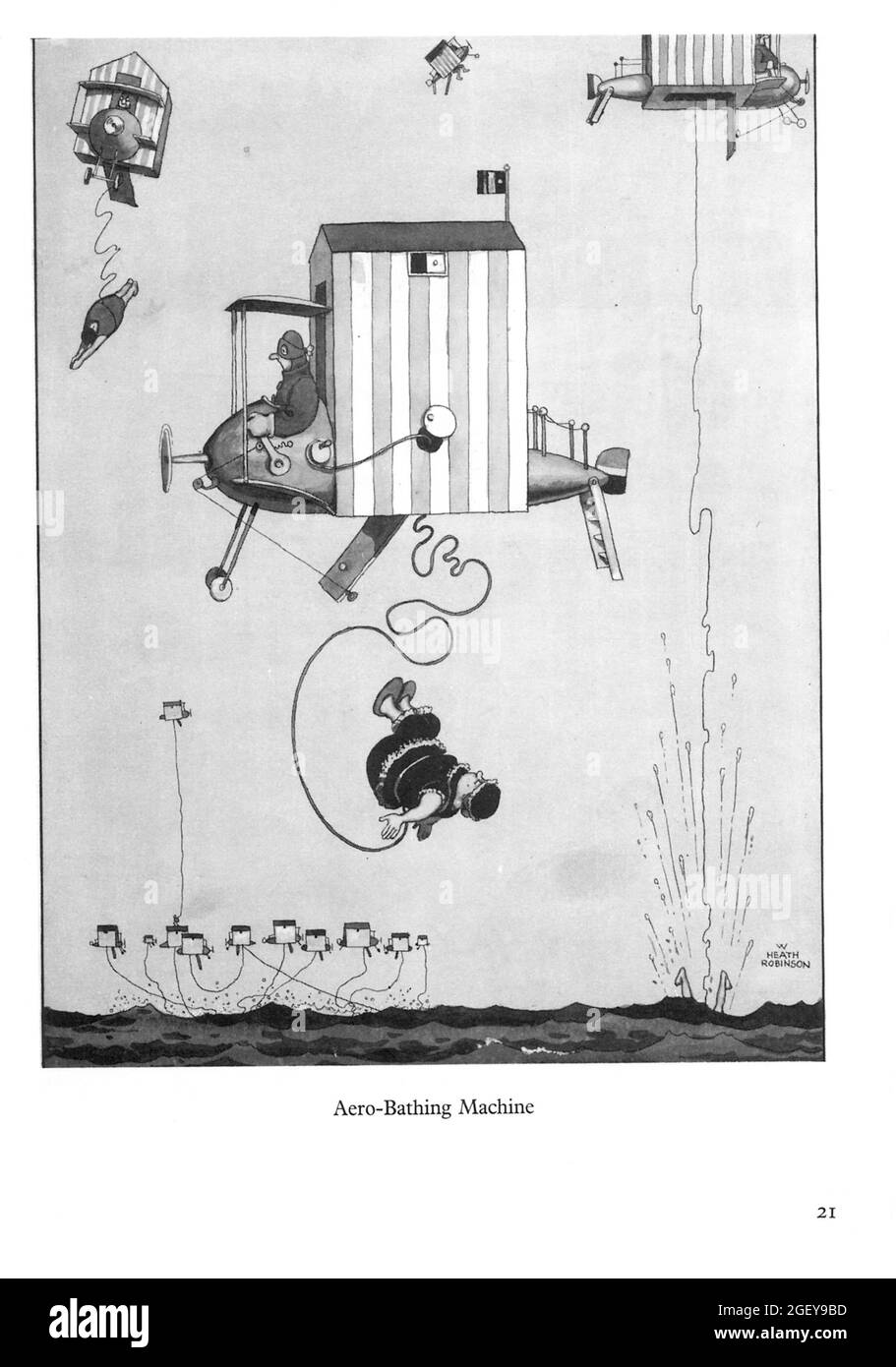 Page from William Heath Robinson (1872-1944) Inventions: Aero Bathing Machine Stock Photo