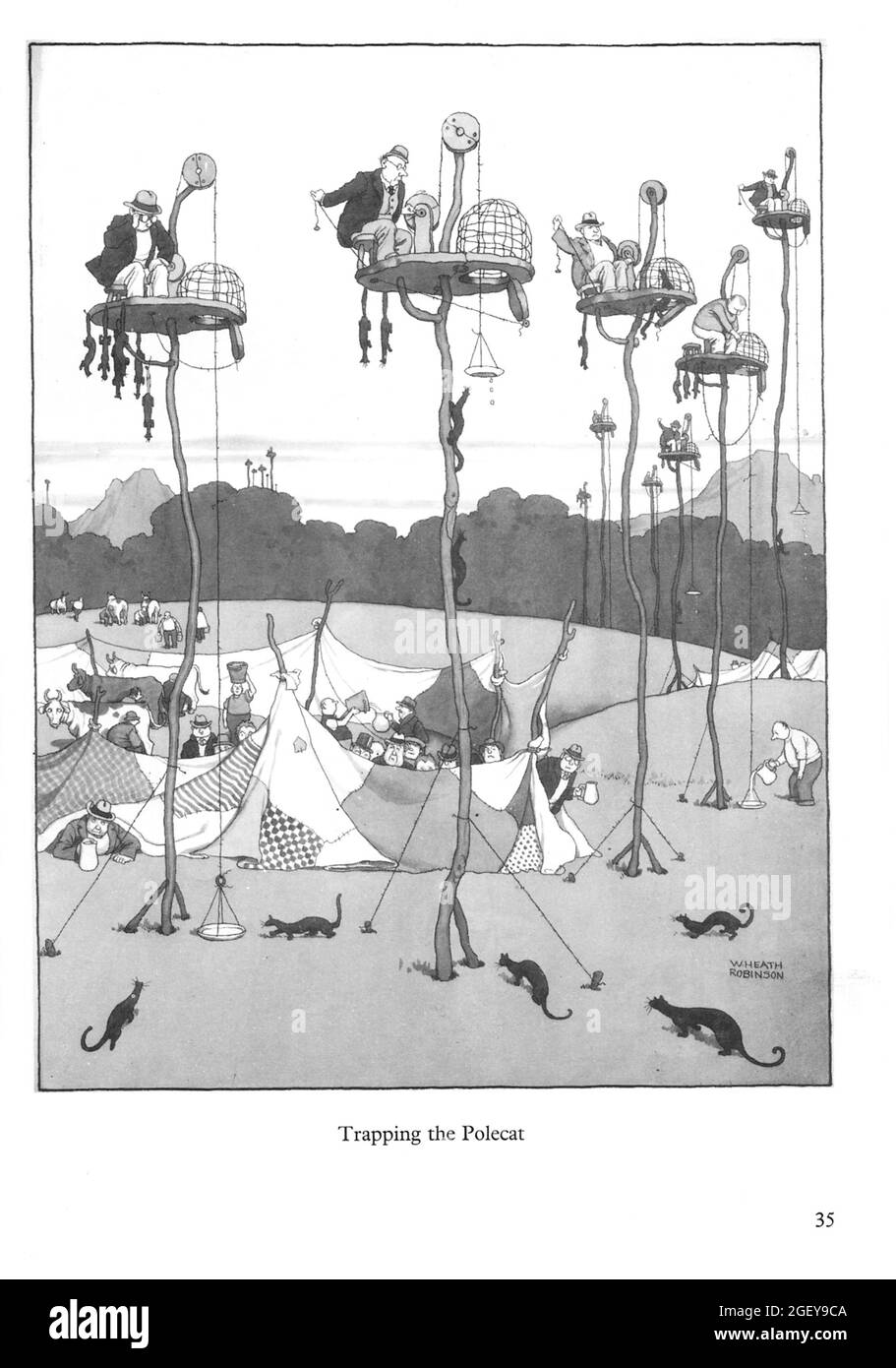 Page from William Heath Robinson (1872-1944) Inventions: Trapping the Polecat Stock Photo