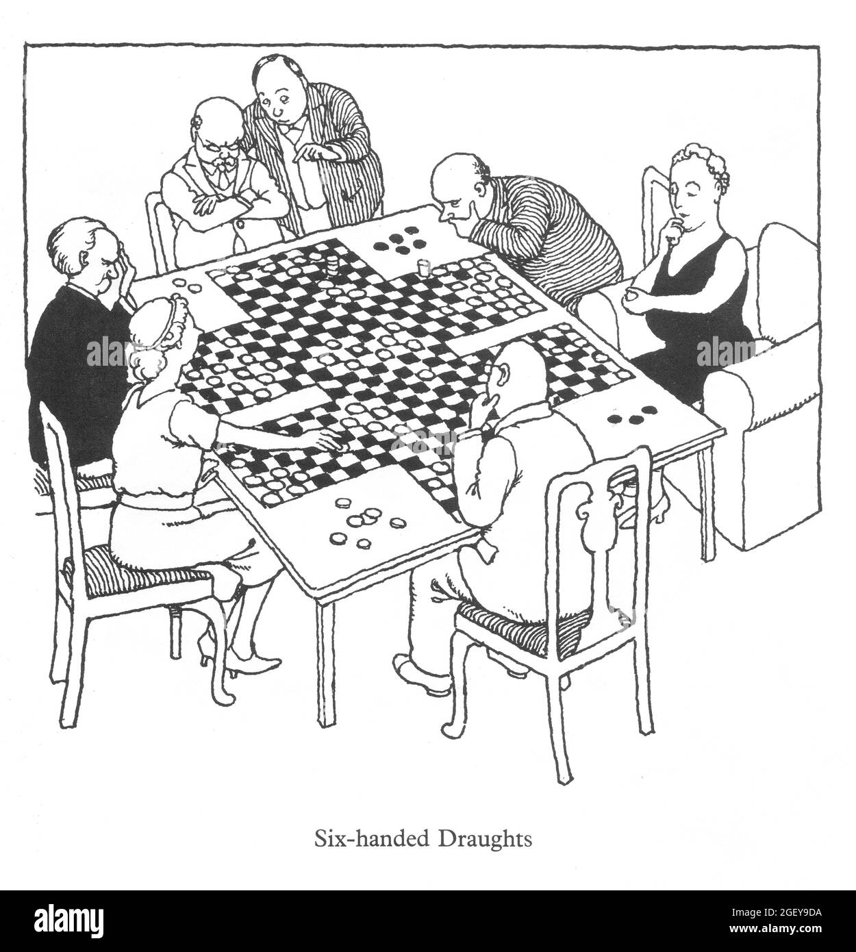 Page from William Heath Robinson (1872-1944) Inventions: Six-handed Draughts Stock Photo