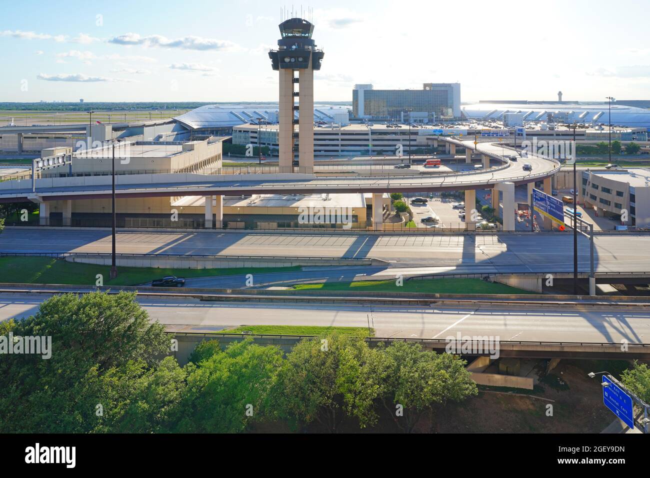 DALLAS, TX -17 MAY 2021- View of the control tower at the Dallas/Fort 