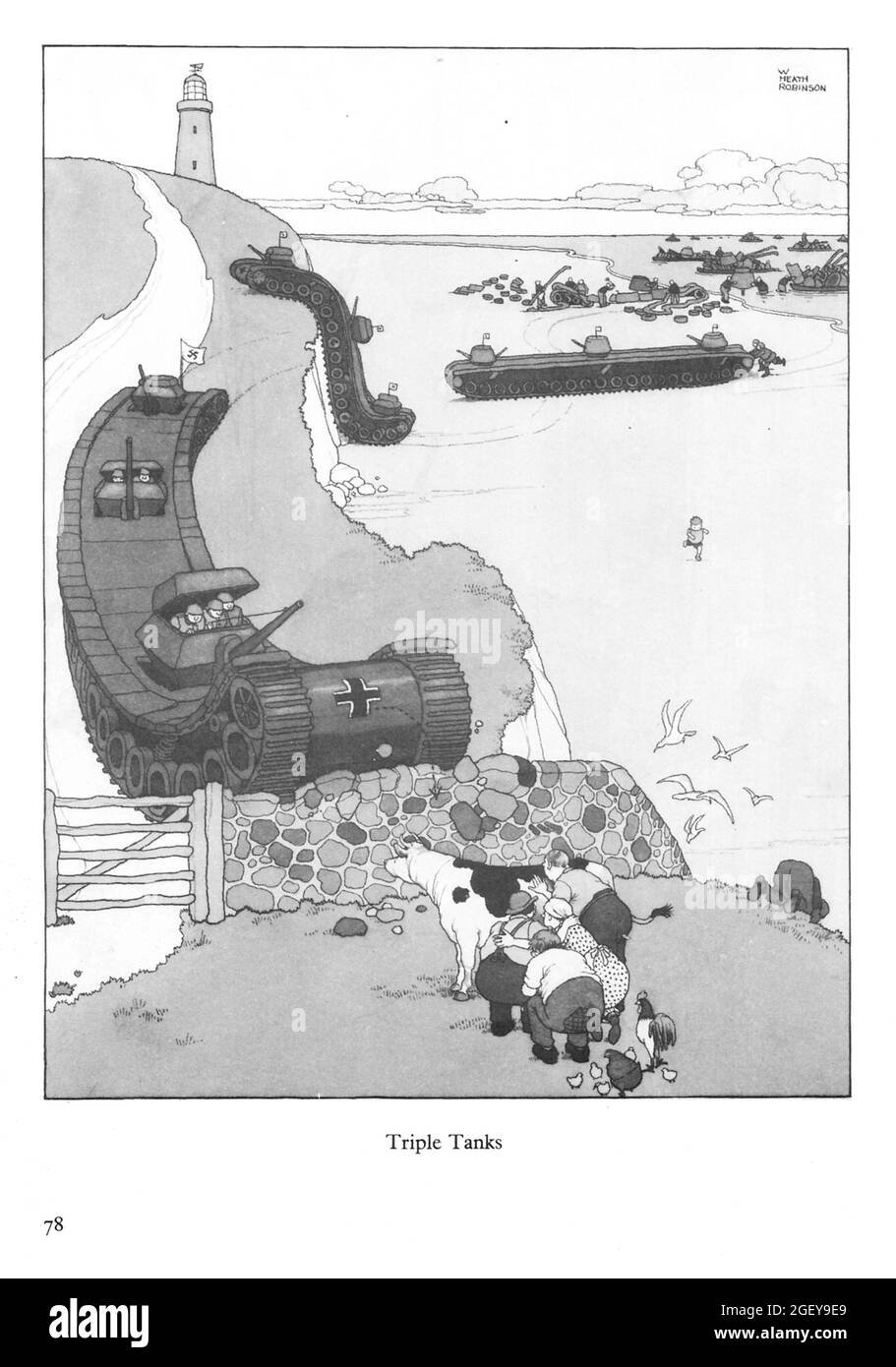 Page from William Heath Robinson (1872-1944) Inventions: Triple Tanks Stock Photo