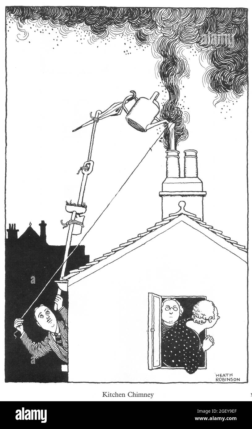 Page from William Heath Robinson (1872-1944) Inventions: Kitchen Chimney Stock Photo