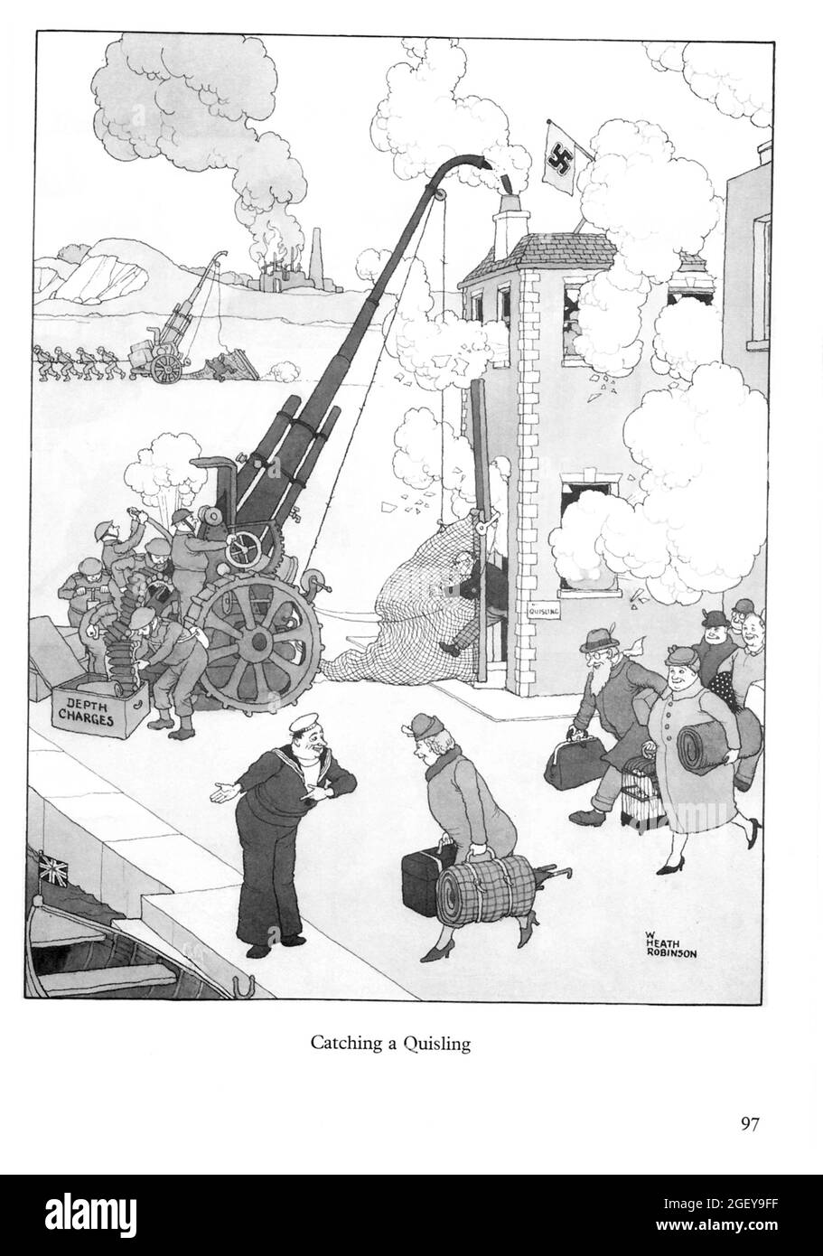 Page from William Heath Robinson (1872-1944) Inventions: Catching A Quisling Stock Photo