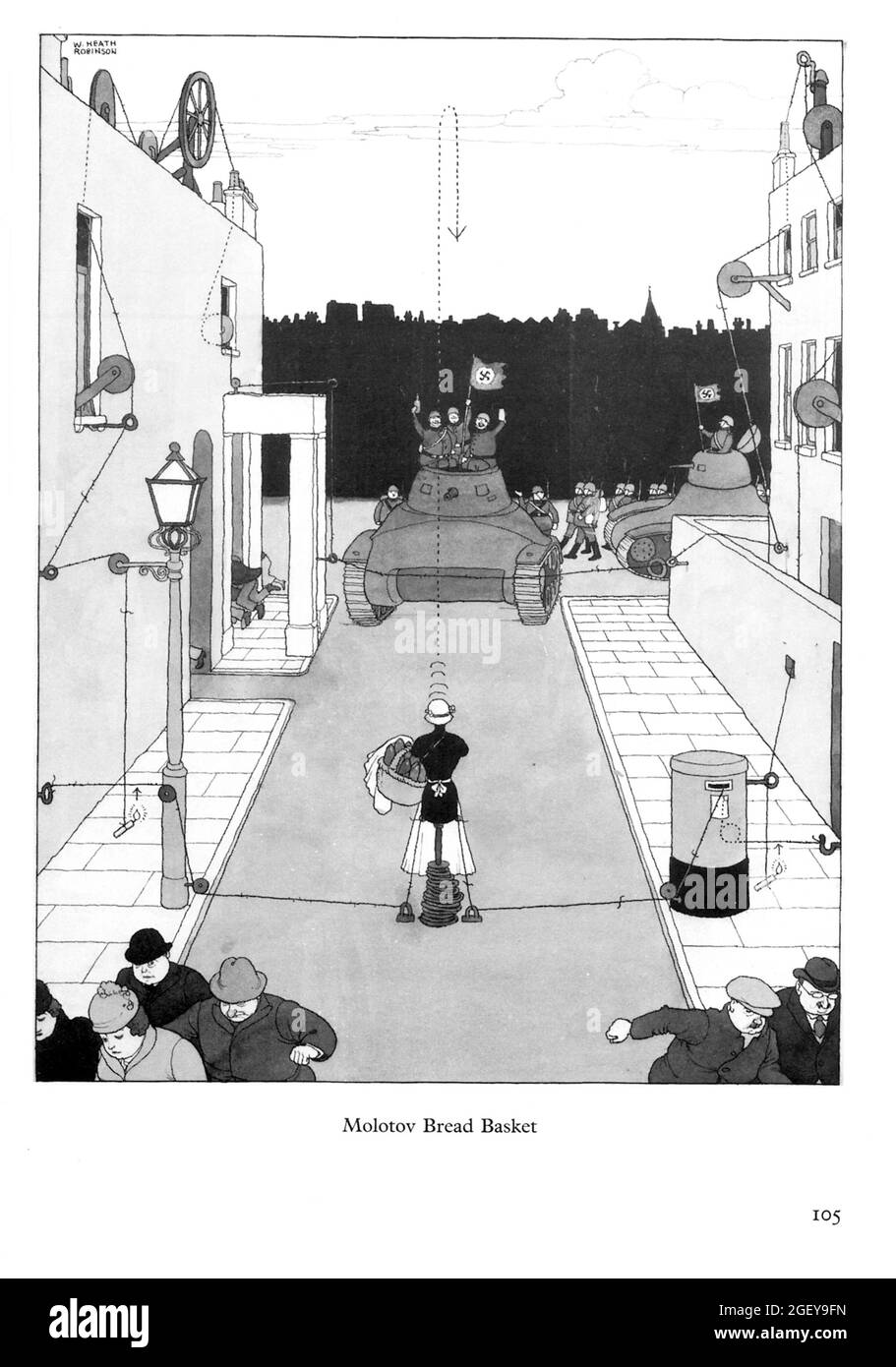 Page from William Heath Robinson (1872-1944) Inventions: Molotov Bread Basket Stock Photo