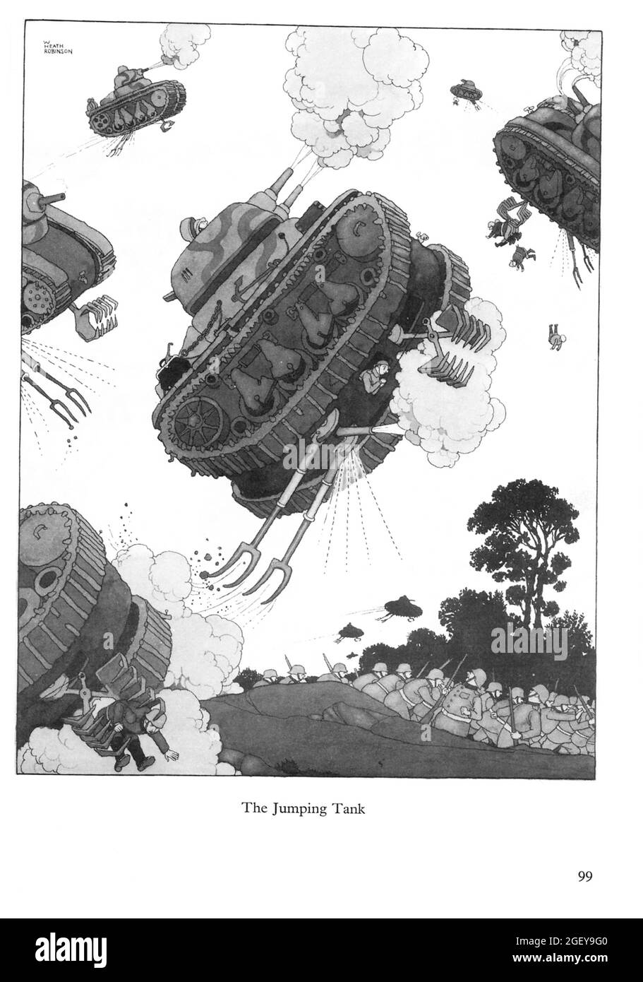 Page from William Heath Robinson (1872-1944) Inventions: The Jumping Tank Stock Photo