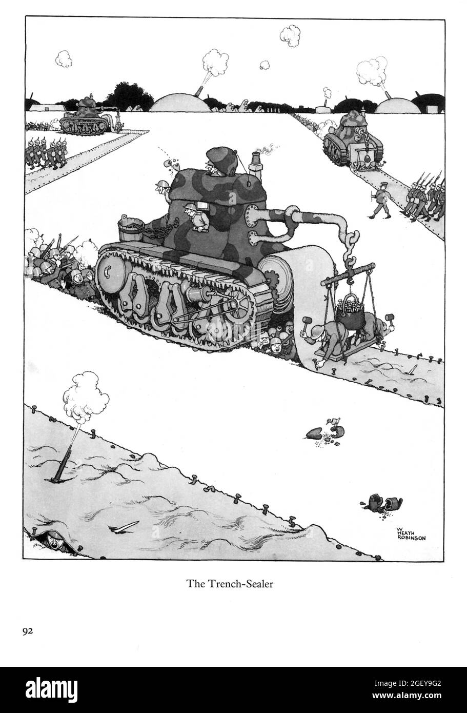 Page from William Heath Robinson (1872-1944) Inventions: The Trench Sealer Stock Photo