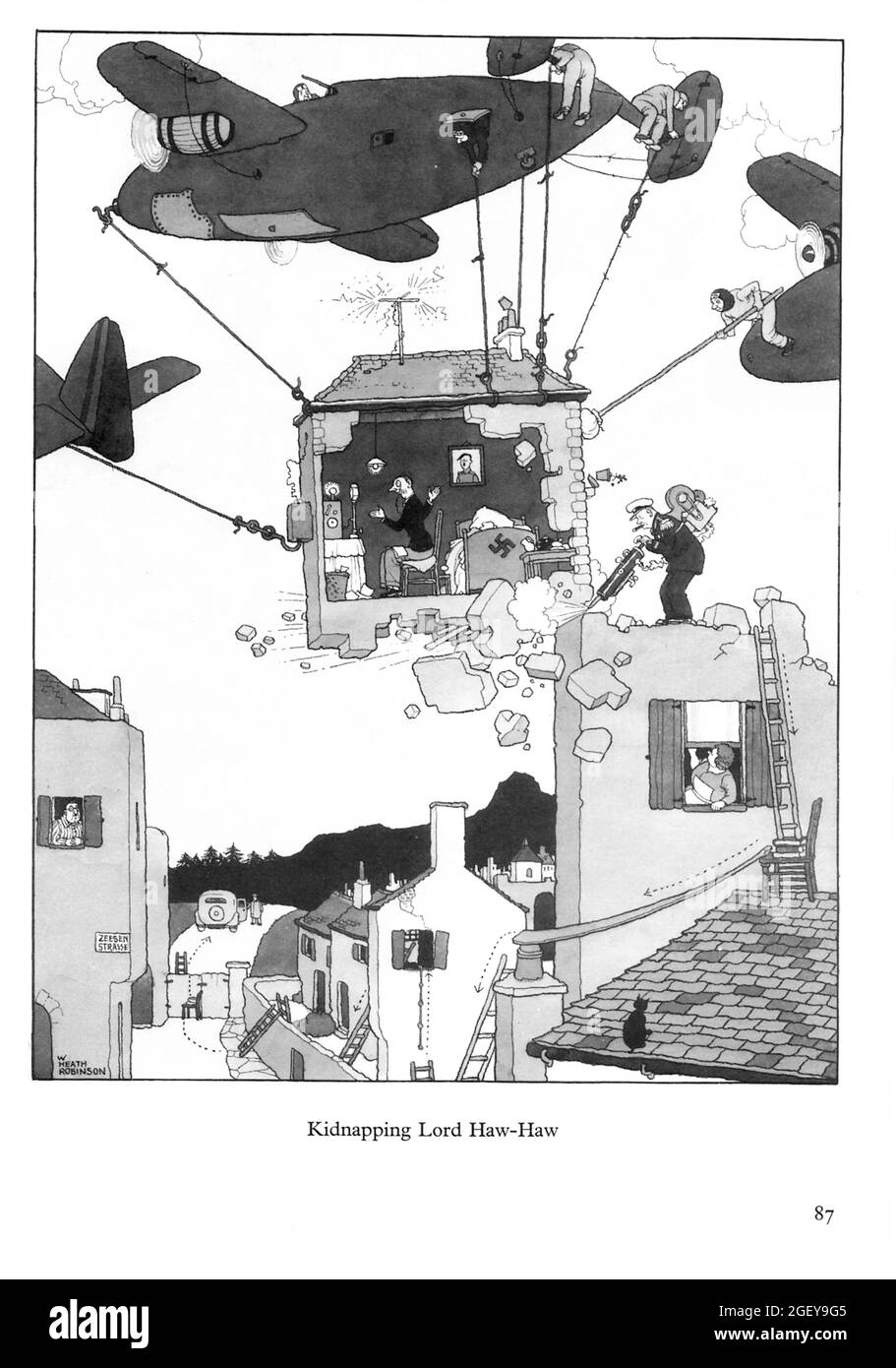 Page from William Heath Robinson (1872-1944) Inventions: Kidnapping Lord Haw-Haw Stock Photo