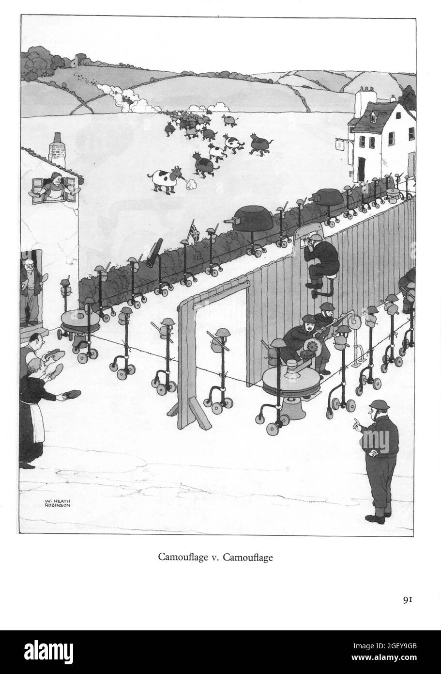 Page from William Heath Robinson (1872-1944) Inventions: Camouflage v. Camouflage Stock Photo