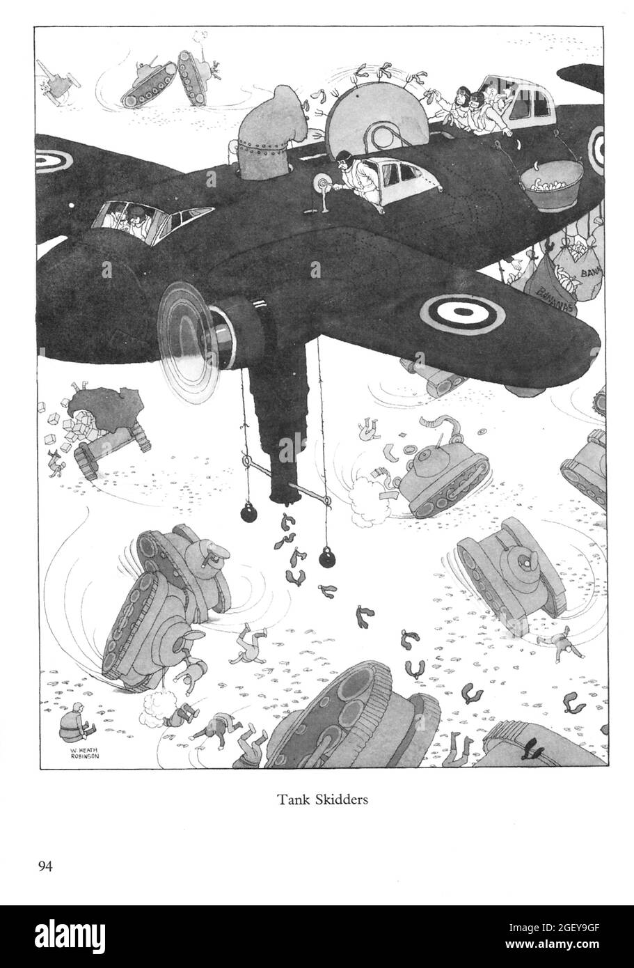 Page from William Heath Robinson (1872-1944) Inventions: Tank Skidders Stock Photo