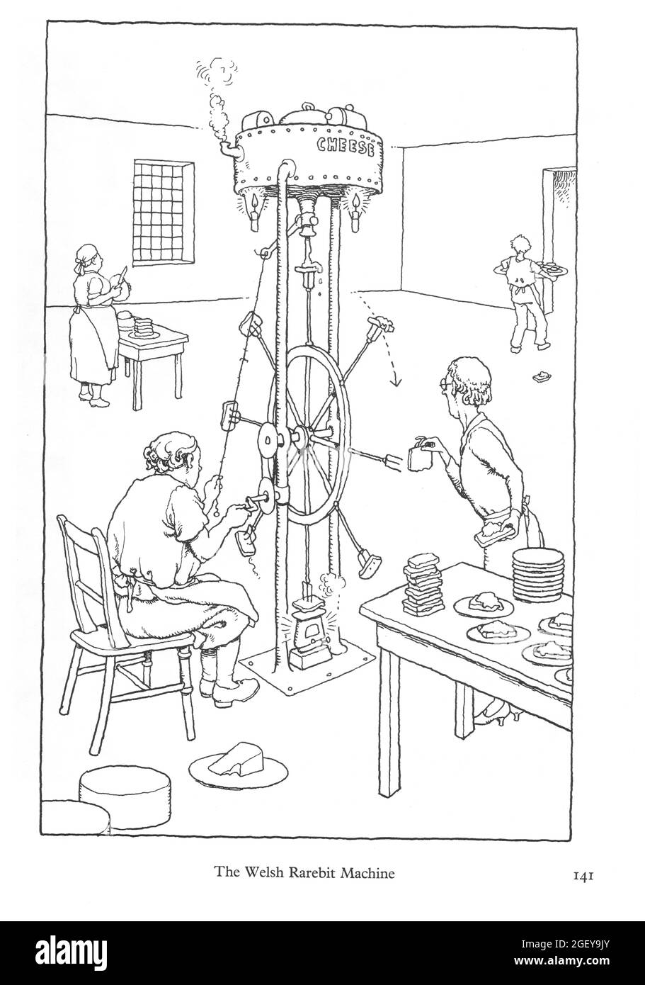 Page from William Heath Robinson (1872-1944) Inventions: The Welsh Rarebit Machine Stock Photo