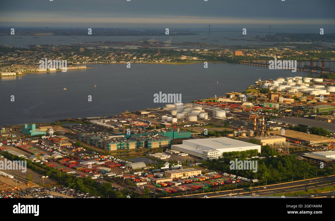 NEWARK, NJ 12 JUN 2021 Aerial view of colorful shipping containers