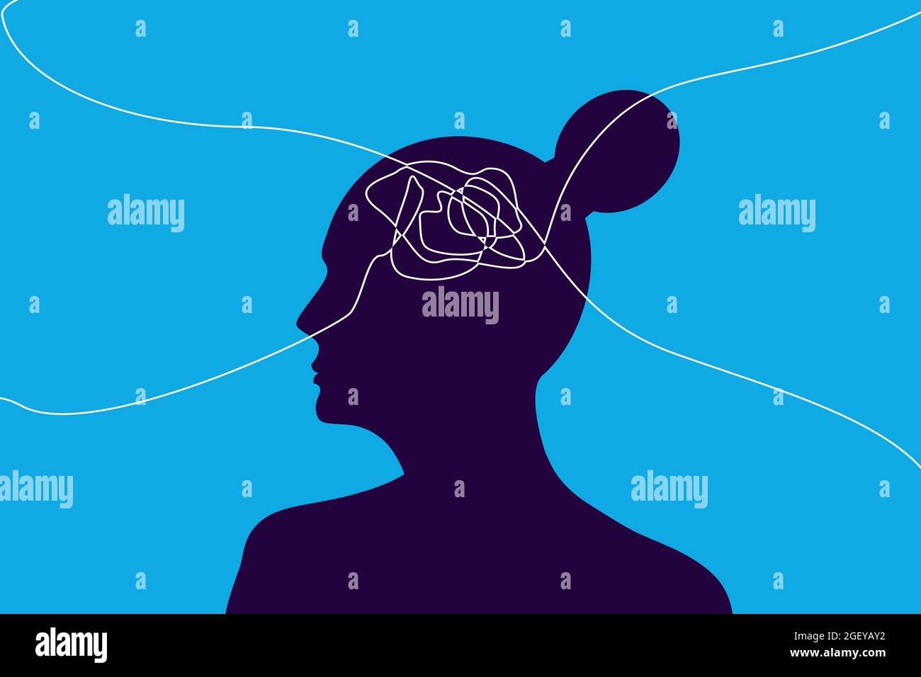 Woman Psychology Concept Idea. Silhouette of a Female Head With complicated line. Women Mental health and Psychological Studies Of adult Women. Stock Photo
