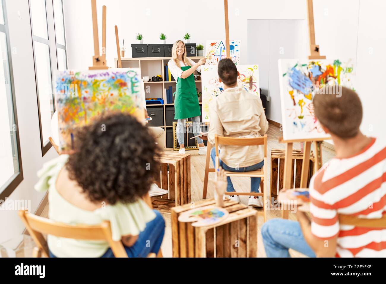 Group of people having paint class at art studio Stock Photo Alamy