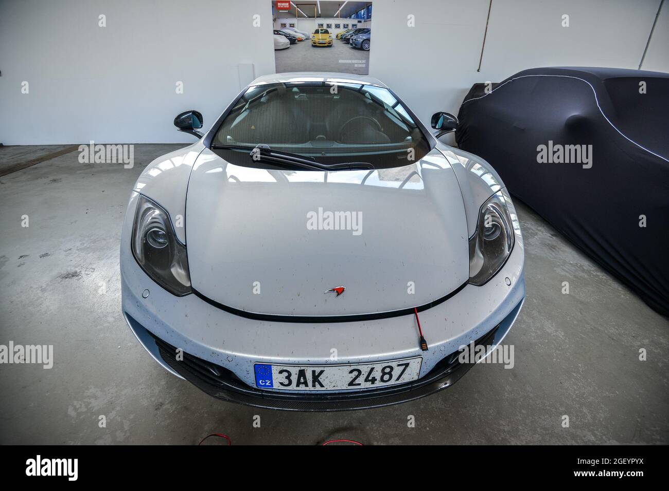 Nurburg, Germany August 20, 2015. Garage of racing rental training sports cars. Road to race