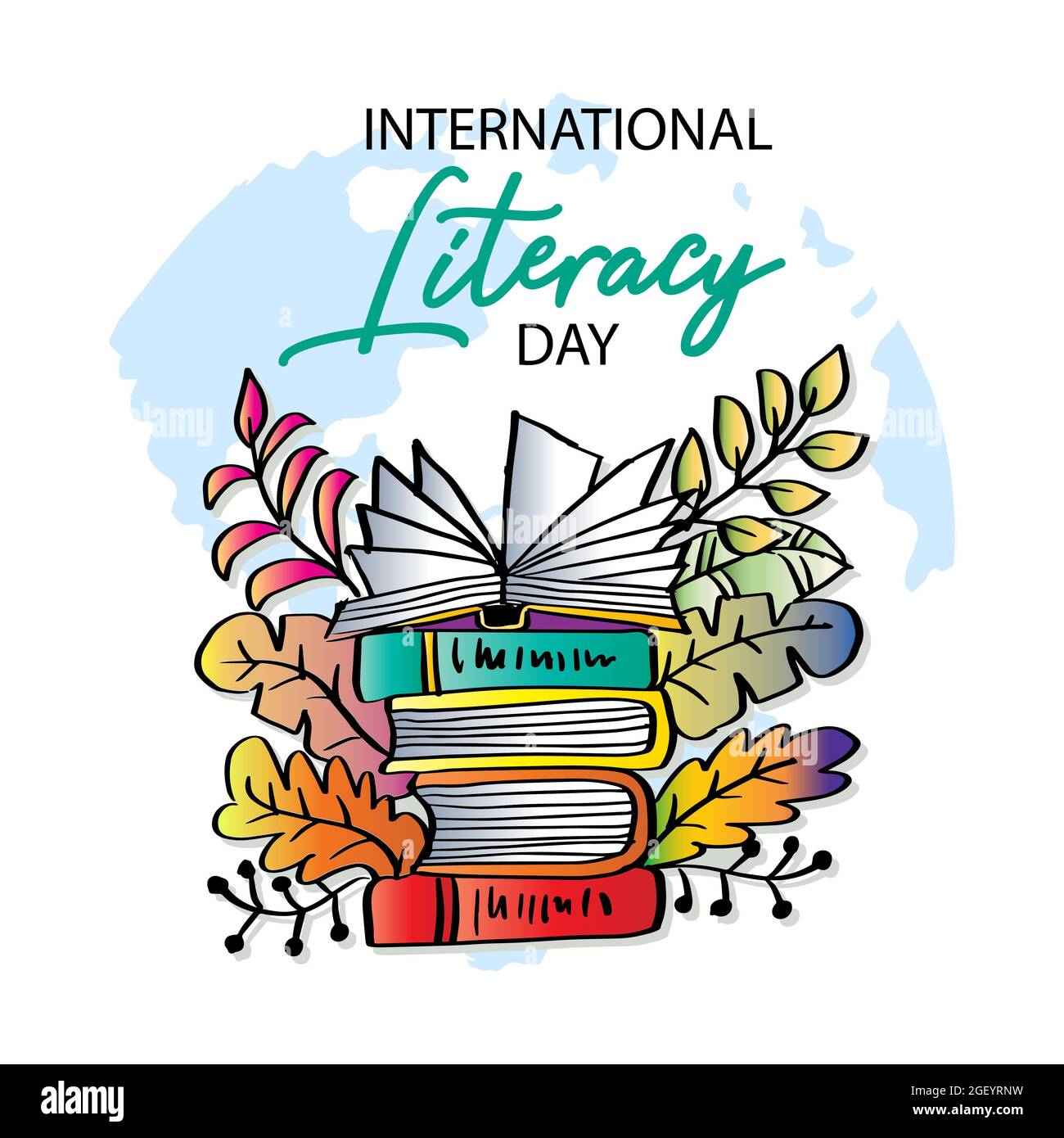 International Literacy Day Poster With Stack Of Books Education 