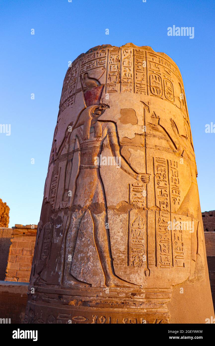 The god Horus from the Temple of Kom Ombo, Aswan Governorate, Upper Egypt. Stock Photo