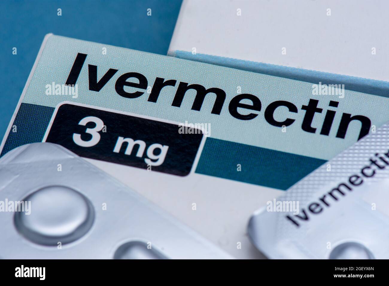 Box of Ivermectin tablets, an antiparasitic drug and also a potential treatment for Covid-19 disease Stock Photo