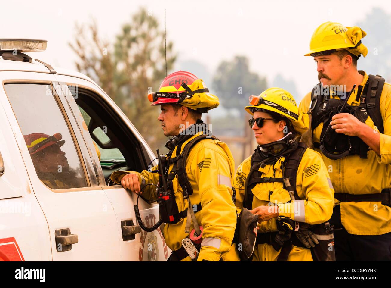 Firefighters speak about fire conditions. The Dixie fire continues to grow, Cal Fire reports that the Dixie Fire has now spread over 710,000 acres. The cause of the fire is still under investigation. Stock Photo