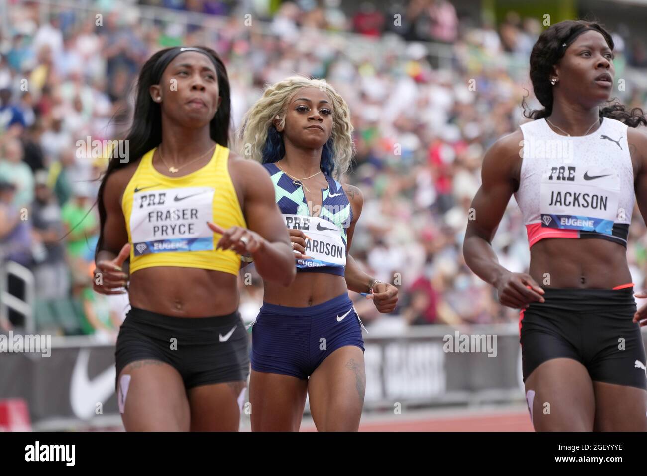 Sha'Carri Richardson (USA) reacts after placing ninth in the women's