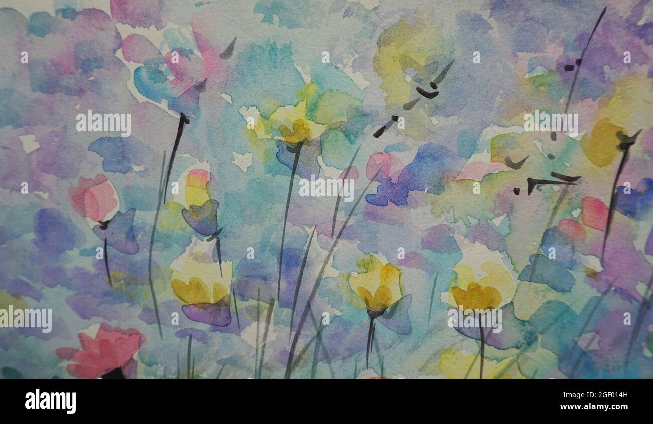 Art watercolor painting flower , abstract , design , background Stock Photo